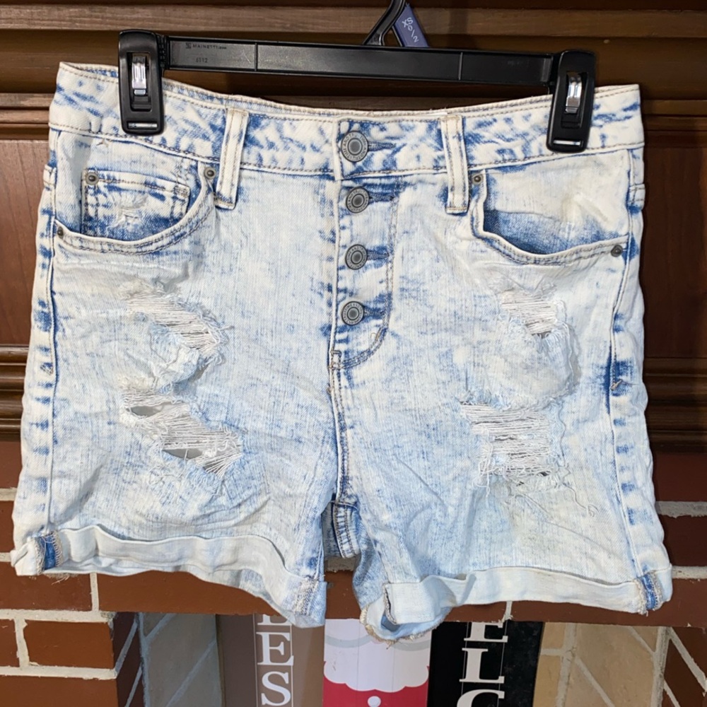 Distressed Denim High-Waisted Shorts